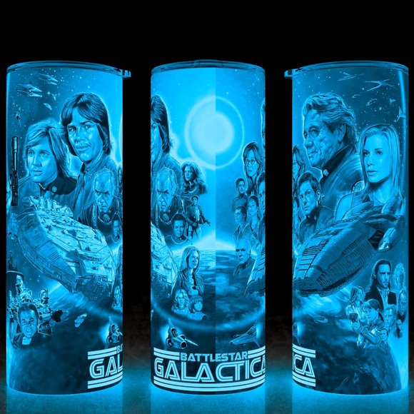 Glow in the Dark Battlestar Galactica Old Meets New Scifi Cup Mug Tumbler - Picture 1 of 4